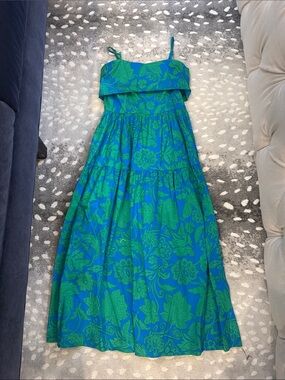 Floral Green and Blue Maxi Sundress with Adjustable Straps